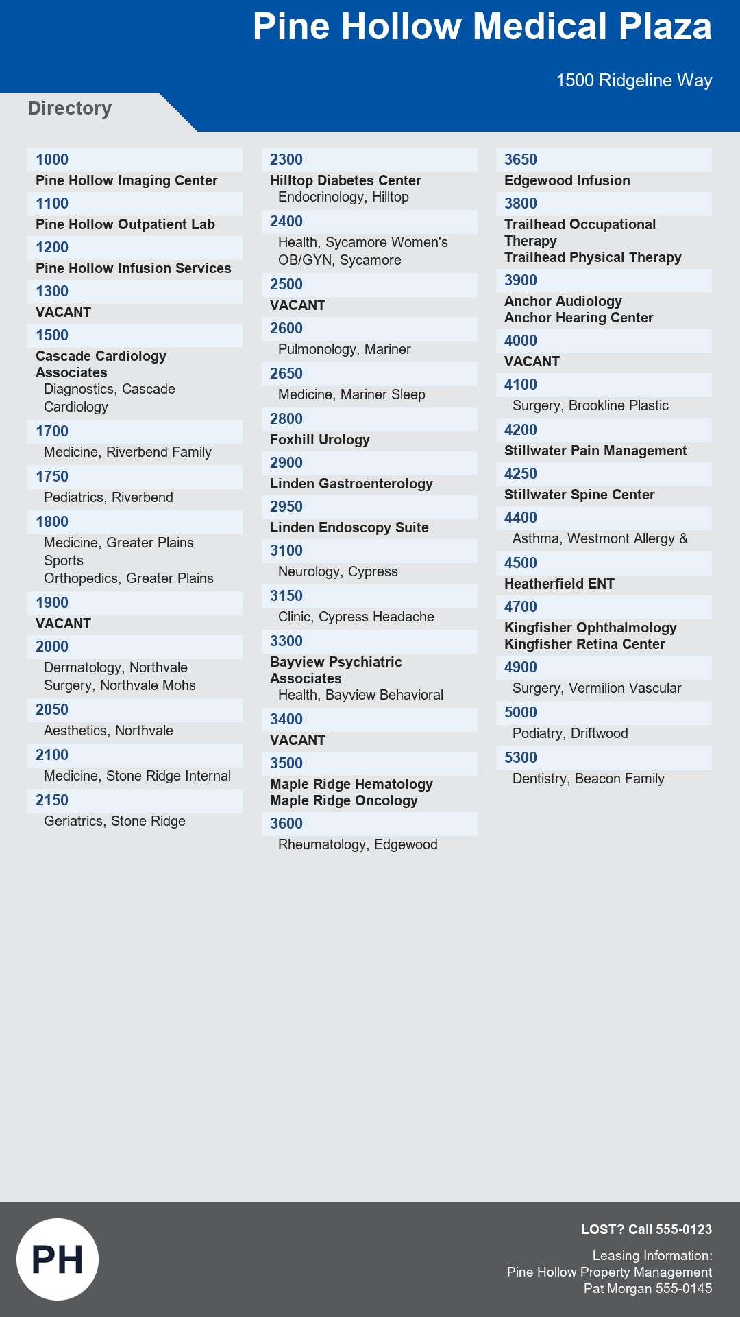 Rush Oak Park Medical building directory render in 1080 by 1920 portrait orientation